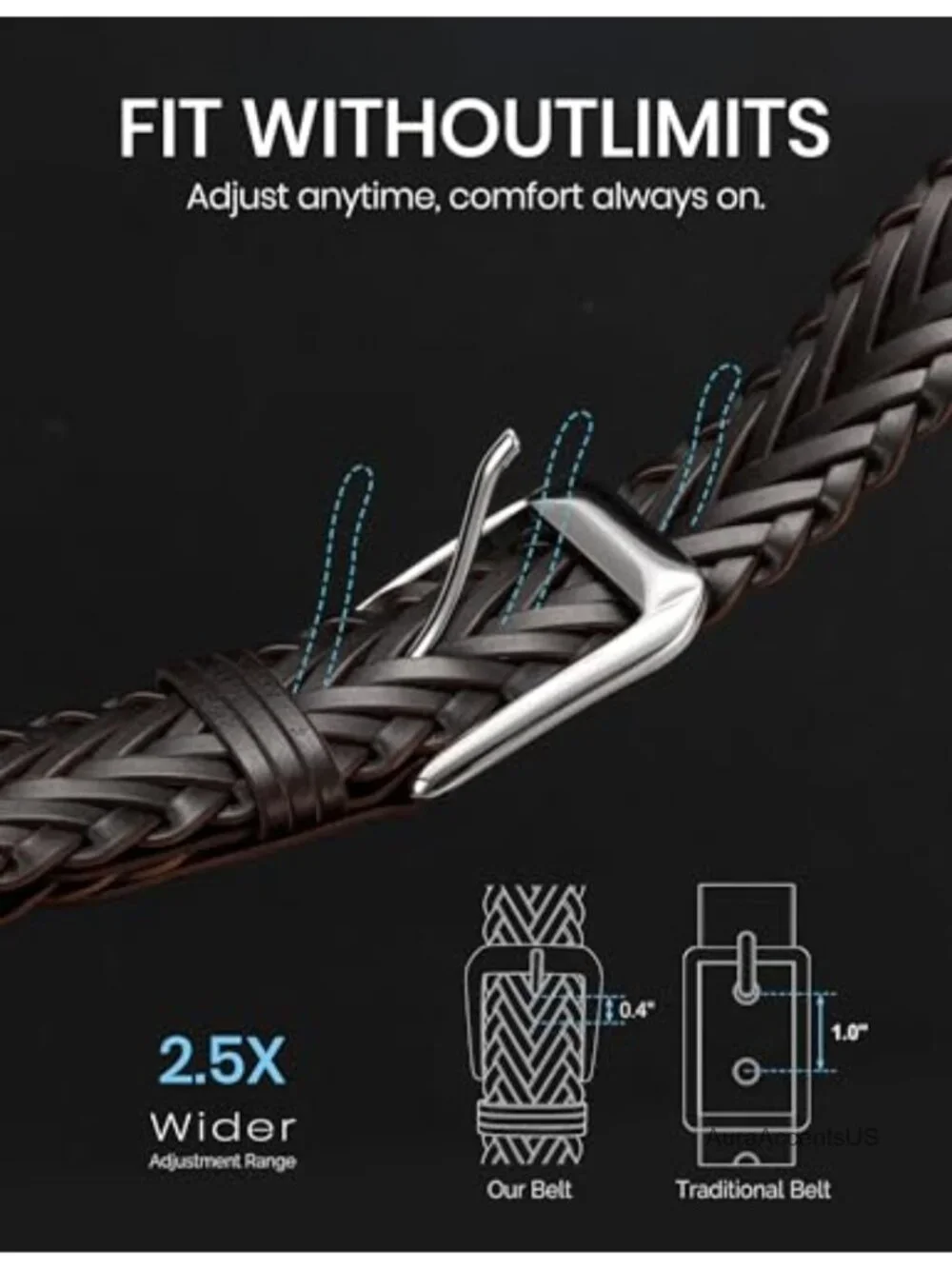 Men's Braided Leather Belt Adjustable Woven Belt 1.4